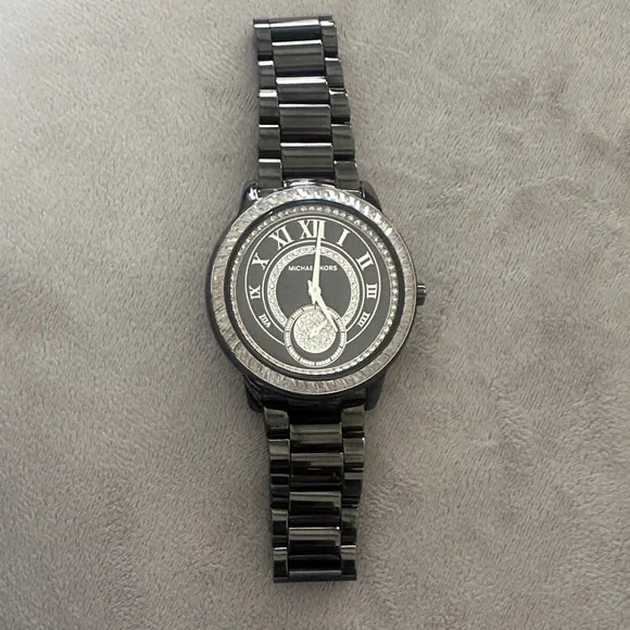 Michael Kors Black Crystal-Embellished Watch Michael Kors Tibby Multifunction Black Dial Black Leather  main image 4